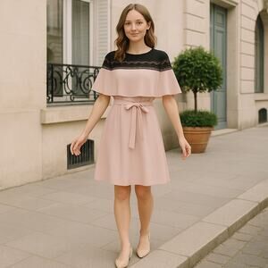 Yyigal Pink Dress Belted Lace Pink Cape